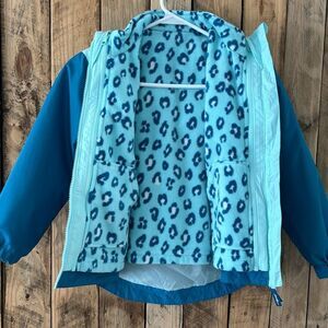 Eddie Bauer Kids Lone Peak 3-IN-1 Jacket‎ Sz XS (5-6)Paradise Blue Cheetah Print